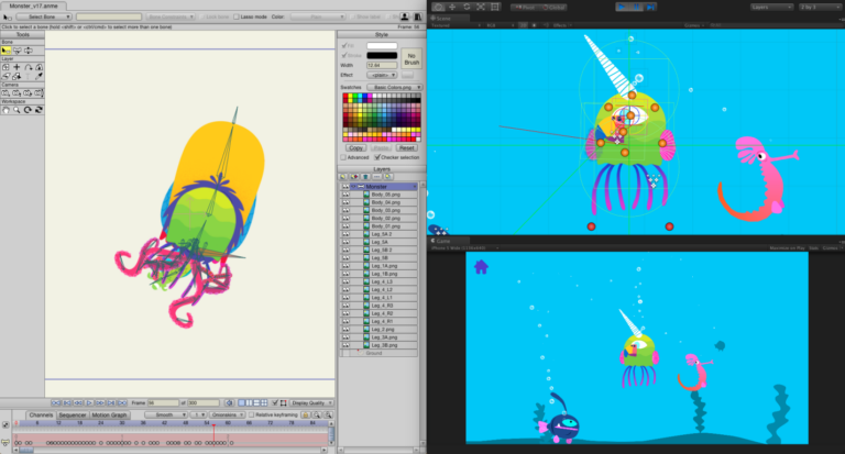 Monster Mingle: Unity-Workflow mit Anime Studio Pro - Bild: Unity