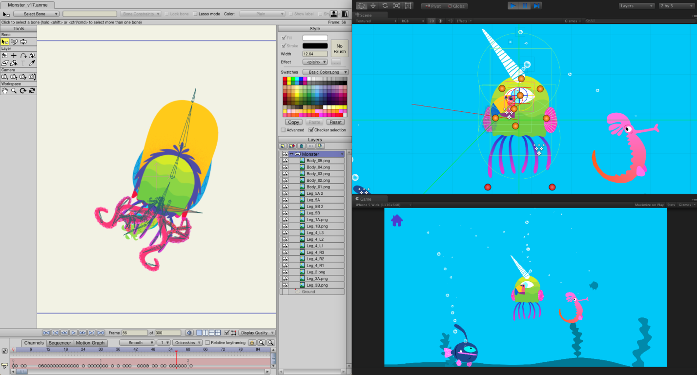 Monster Mingle: Unity-Workflow mit Anime Studio Pro - Bild: Unity