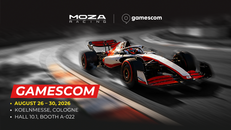 MOZA-Racing-Simulator auf der gamescom 2026 mit einem Formel-Rennwagen im Bild - Bild: MOZA Racing
