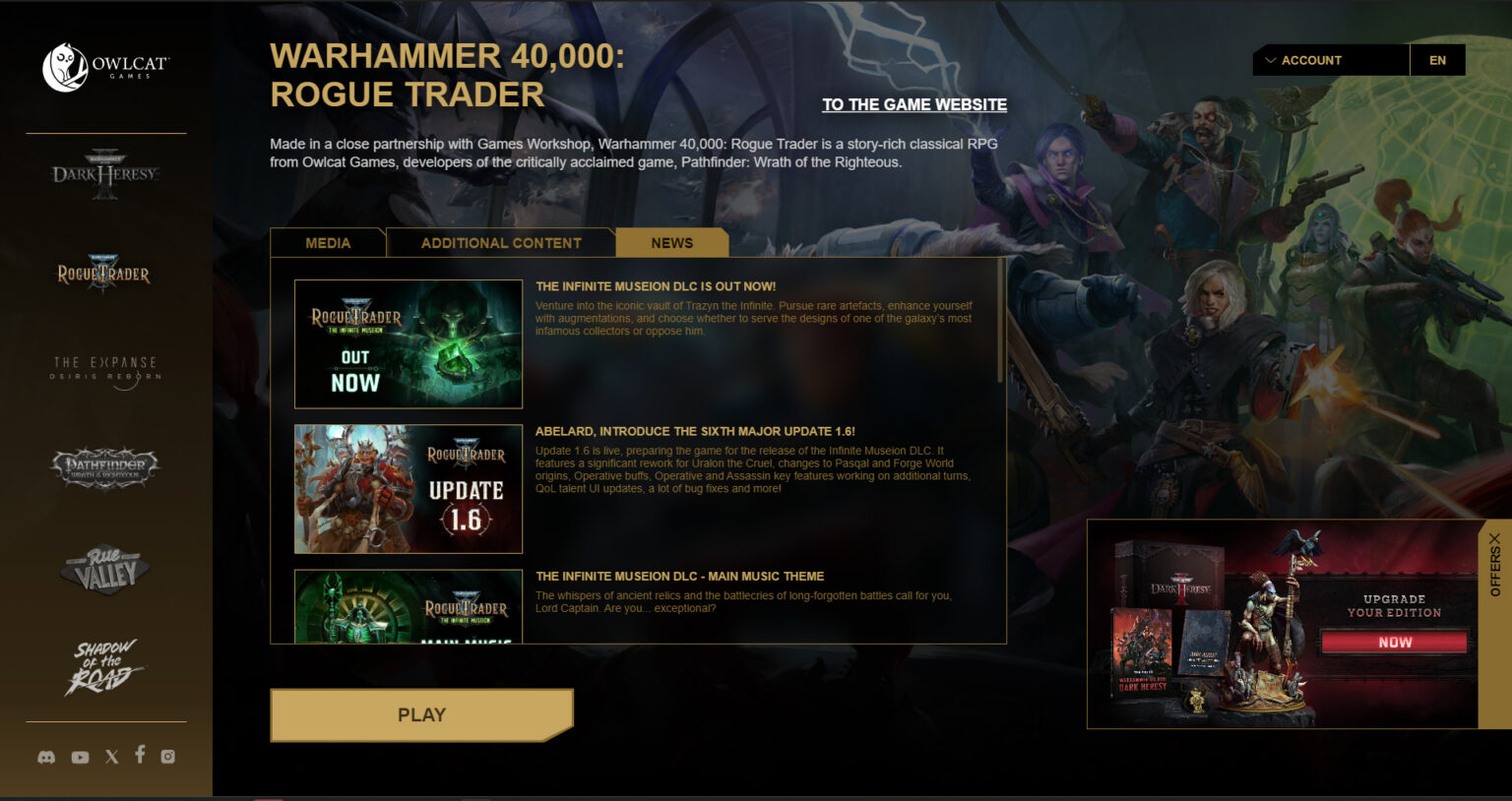 Owlcat Games Launcher mit Warhammer 40,000: Rogue Trader - Bild: Owlcat Games
