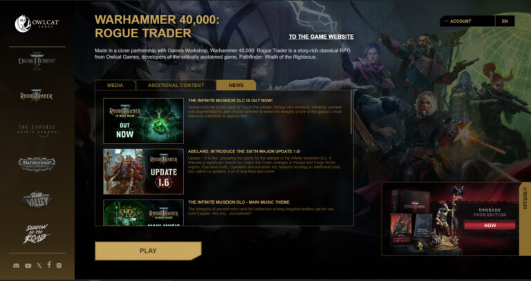 Owlcat Games Launcher mit Warhammer 40,000: Rogue Trader - Bild: Owlcat Games