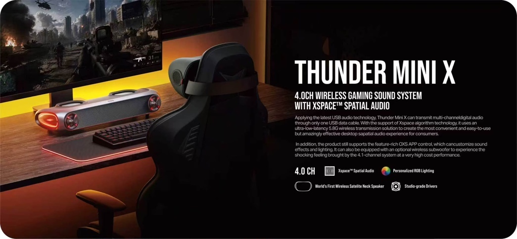 OXS Thunder Mini X mit Soundbar und kabellosem Nackenlautsprecher - Bild: OXS