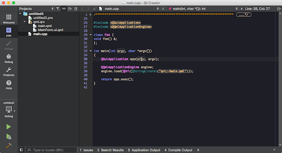 Qt Creator 4.1 mit Flat-Dark-Oberfläche