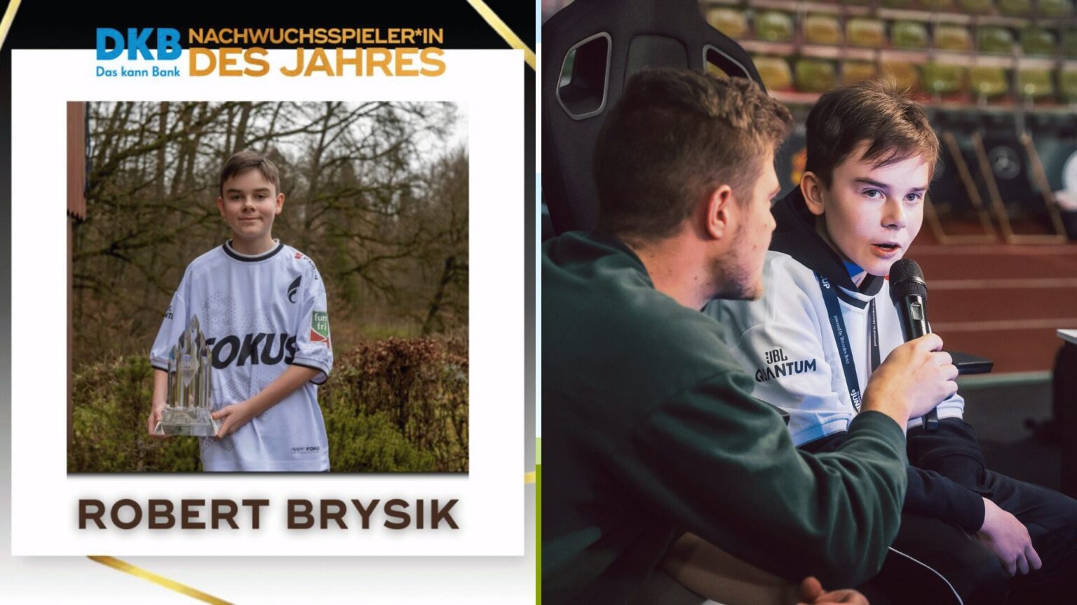 Robert Brysik mit dem Pokal als DKB Nachwuchsspieler des Jahres 2024 - Bild: esports player foundation