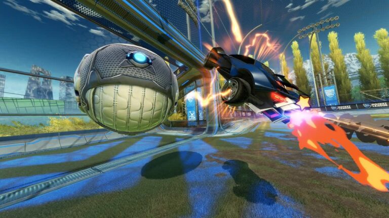 Rocket League Arena mit Ball und Fahrzeugen - Bild: Psyonix / Epic Games