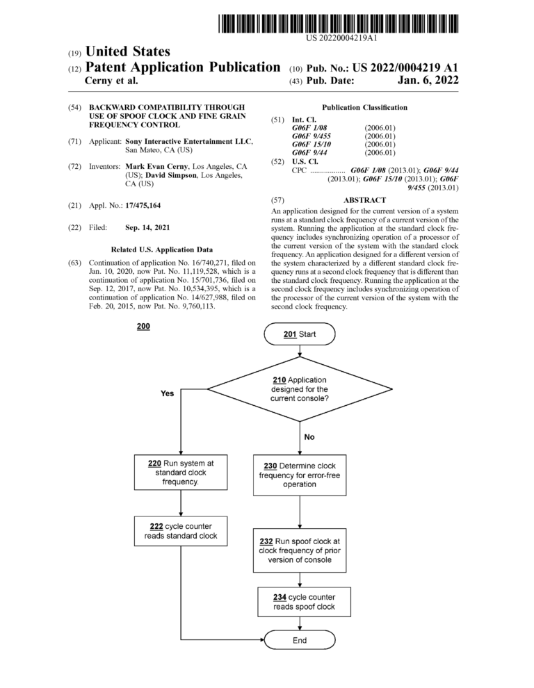 Titelseite des Sony-Patents US20220004219A1 zur Abwärtskompatibilität