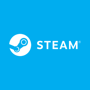 Offizielles Steam-Logo auf blauem Hintergrund