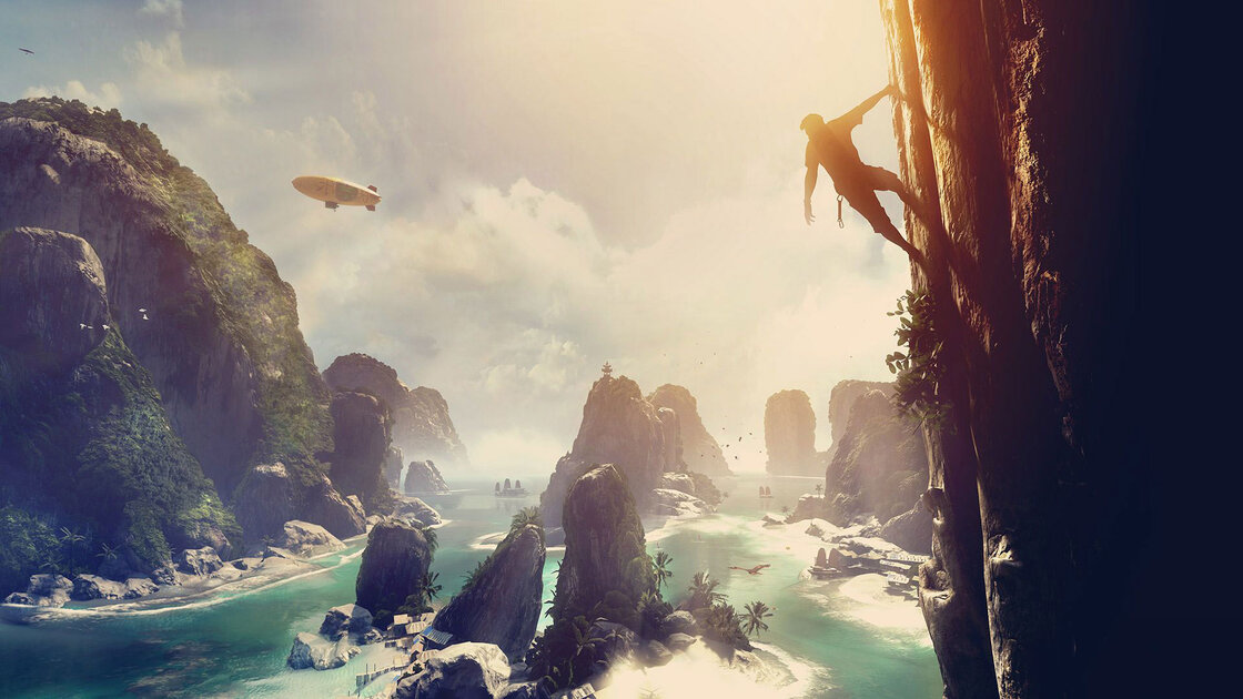 The Climb beim virtuellen Klettern in einer Landschaft
