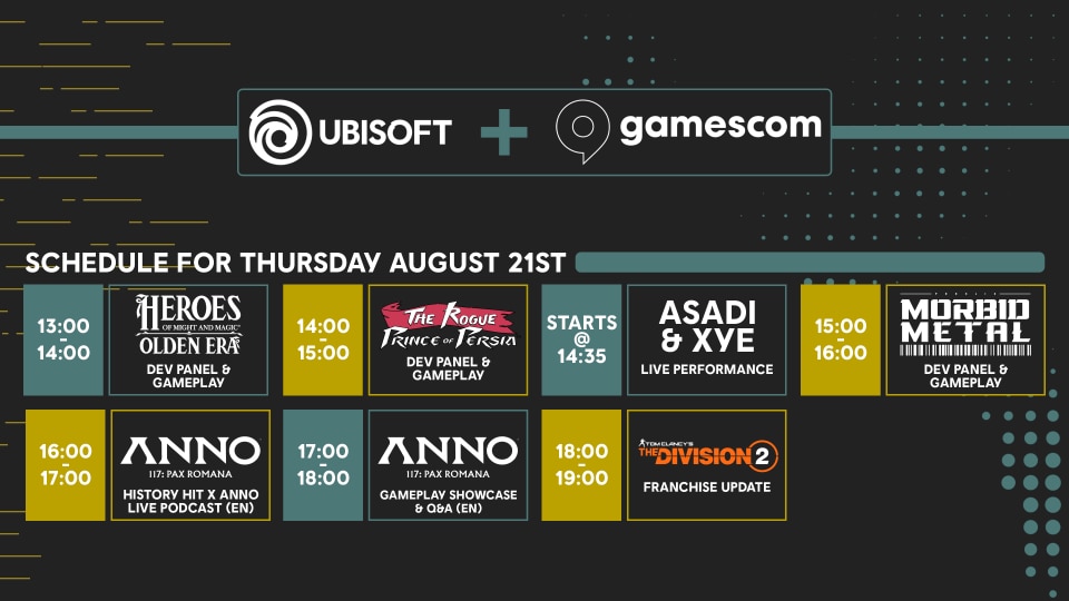 Ubisoft- und gamescom-Logo mit dem offiziellen Messeprogramm für Donnerstag