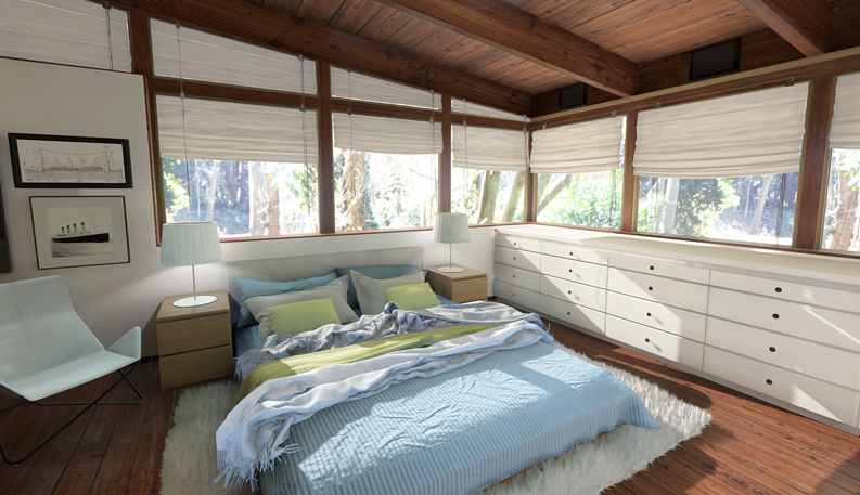 Unity Bedroom Demo mit Screen-Space-Raytraced-Reflections - Bild: Unity