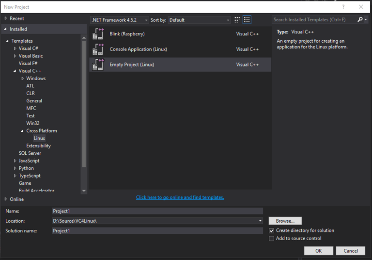 Visual Studio Projektvorlagen für Linux - Bild: Microsoft Visual C++ Team Blog