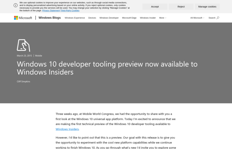 Windows 10 Entwicklerwerkzeuge für Universal Apps - Bild: Microsoft Windows Developer Blog
