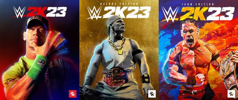 WWE 2K23 Cover mit John Cena, Brock Lesnar und Cody Rhodes