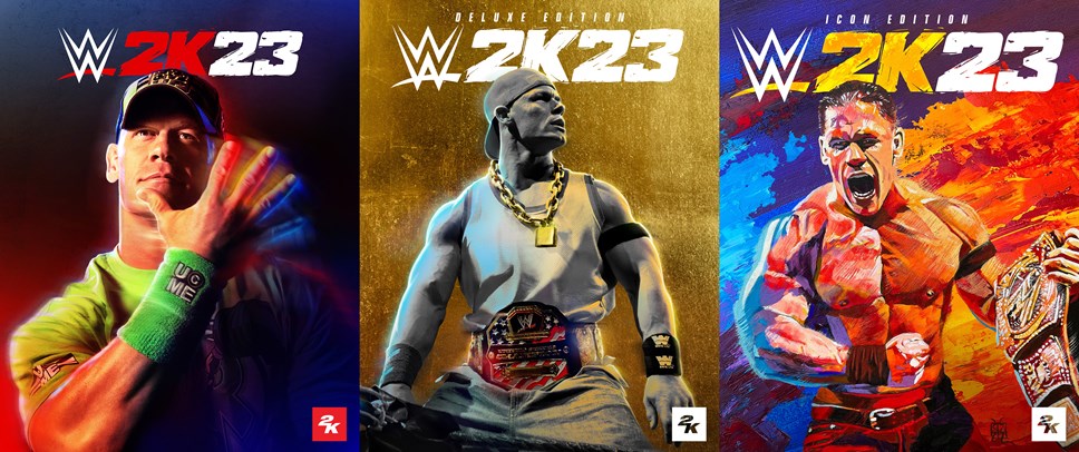 WWE 2K23 Cover mit John Cena, Brock Lesnar und Cody Rhodes
