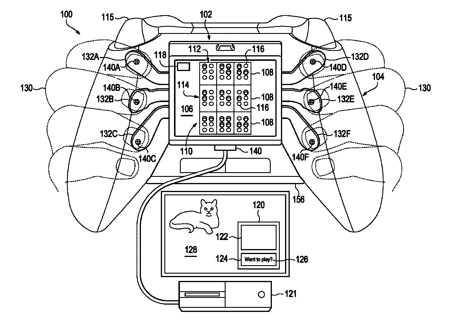 Patentzeichnung eines Xbox-Controllers mit haptischer Braille-Ausgabe - Bild: Microsoft Technology Licensing / Google Patents