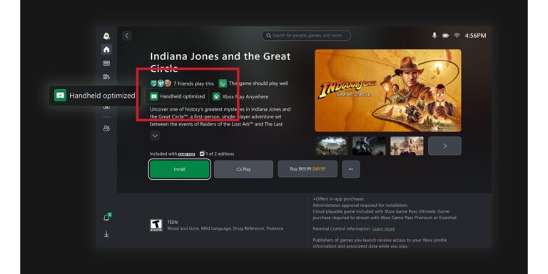 Xbox Store zeigt die Kennzeichnung Handheld optimiert - Bild: Pirat_Nation auf X