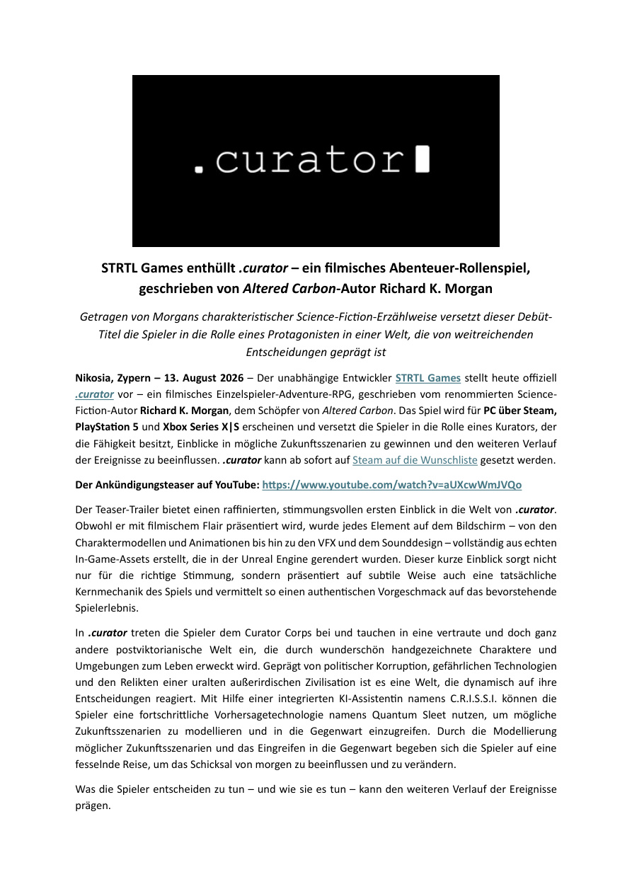 .curator-Pressemitteilung von STRTL Games - Bild: STRTL Games