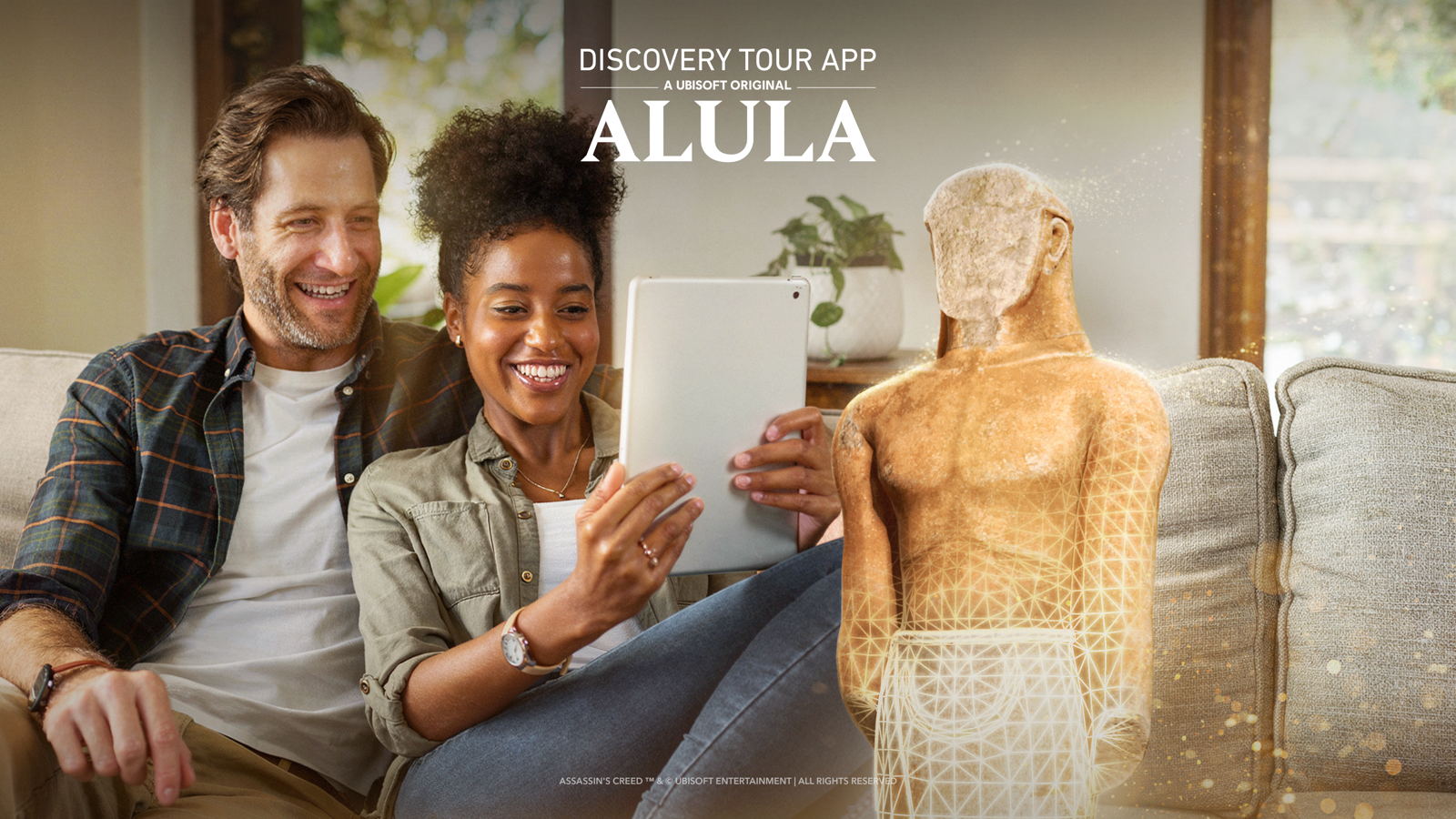 Offizielles Illustrationsmotiv zur AR-Betrachtung einer Statue mit der Discovery Tour App: AlUla - Bild: Ubisoft