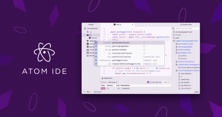 Atom-IDE erweitert den Atom Editor um Funktionen einer Entwicklungsumgebung - Bild: GitHub