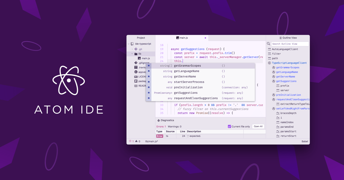 Atom-IDE erweitert den Atom Editor um Funktionen einer Entwicklungsumgebung - Bild: GitHub