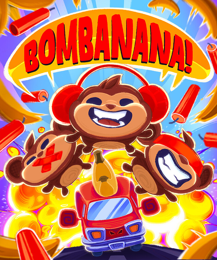 BOMBANANA: Offizielles Motiv mit den drei Affenfiguren - Bild: Lefto Studio / TARK Games