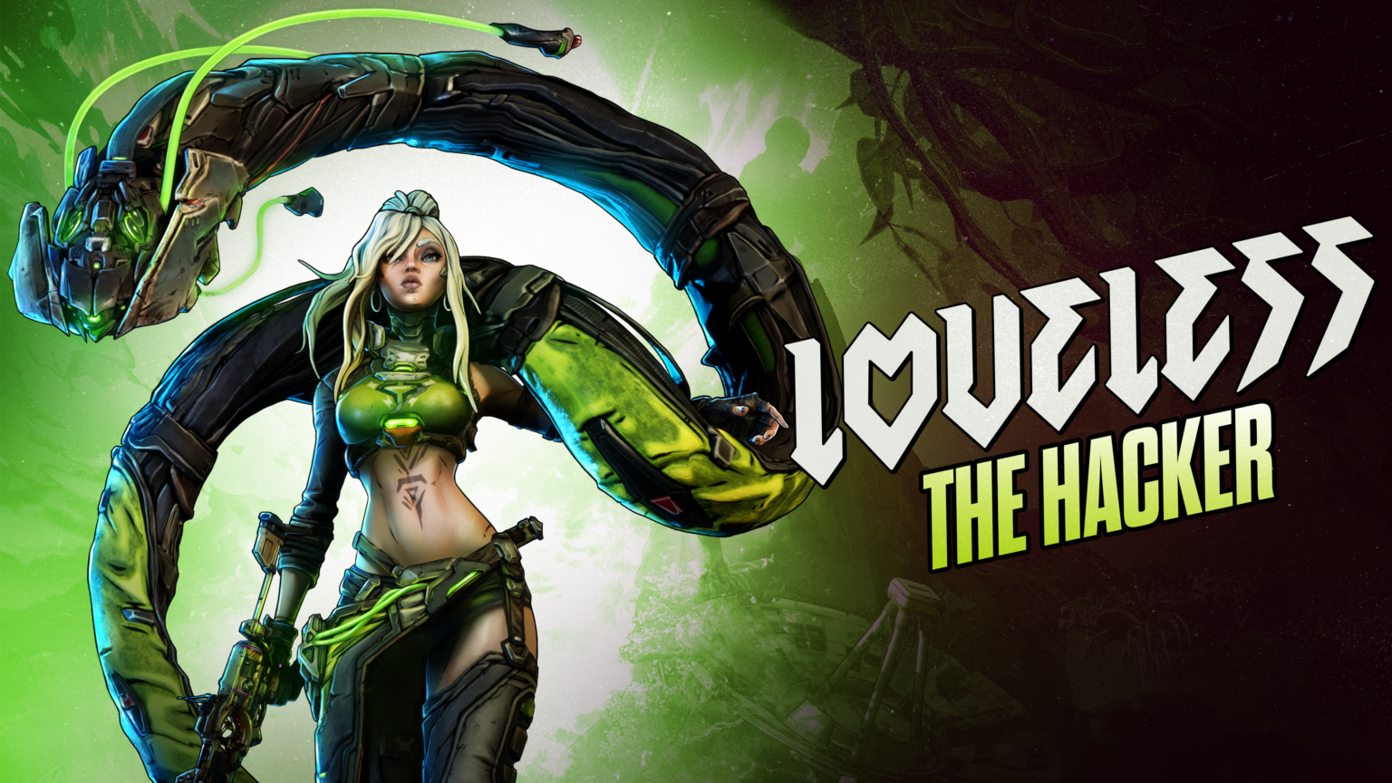 Loveless und ihr digitaler Wyrm im offiziellen Borderlands-4-Keyart