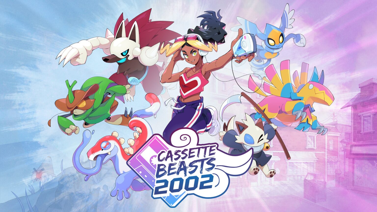 Figuren und Monster auf dem Key Art zu Cassette Beasts 2002