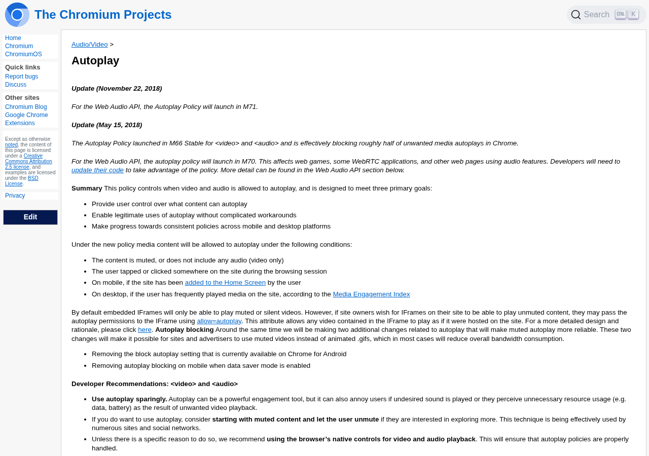 Chromium-Dokumentation zur Autoplay-Regel für Web Audio und Webspiele - Bild: Chromium Projects