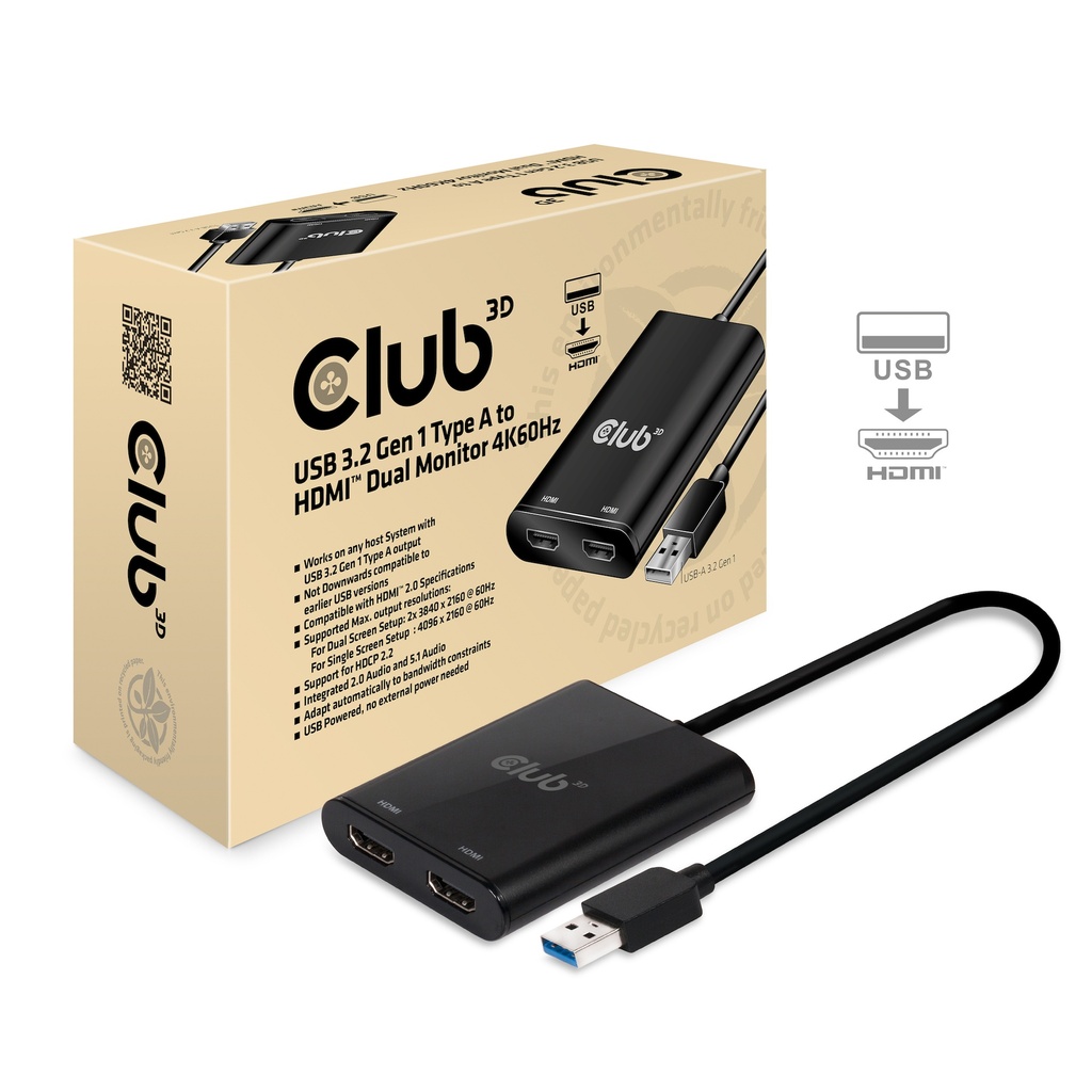 Club3D CSV-1474 USB-A-Adapter mit zwei HDMI-Anschlüssen - Bild: Club3D