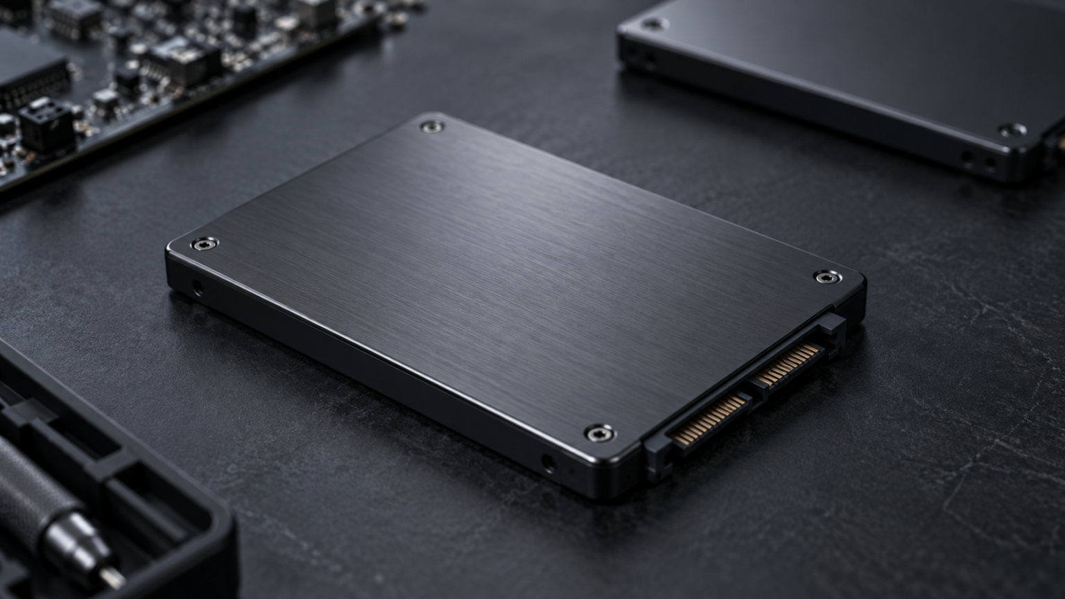 Neutrale Darstellung einer 2,5-Zoll-SATA-SSD - Bild: XboxDev, generiert
