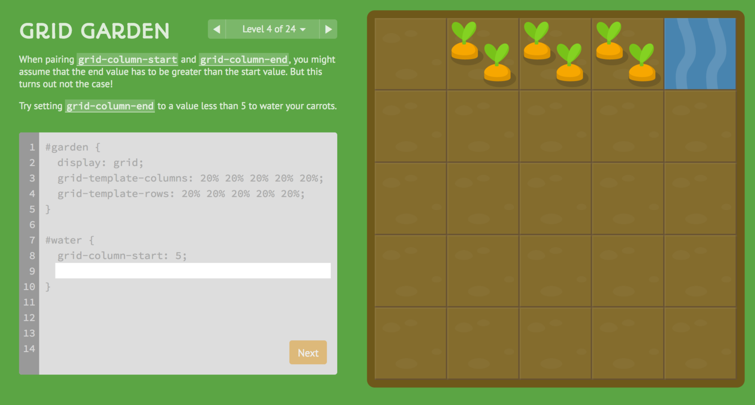 CSS Grid Garden Lernspiel im Browser
