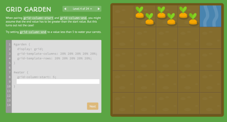 CSS Grid Garden Lernspiel im Browser