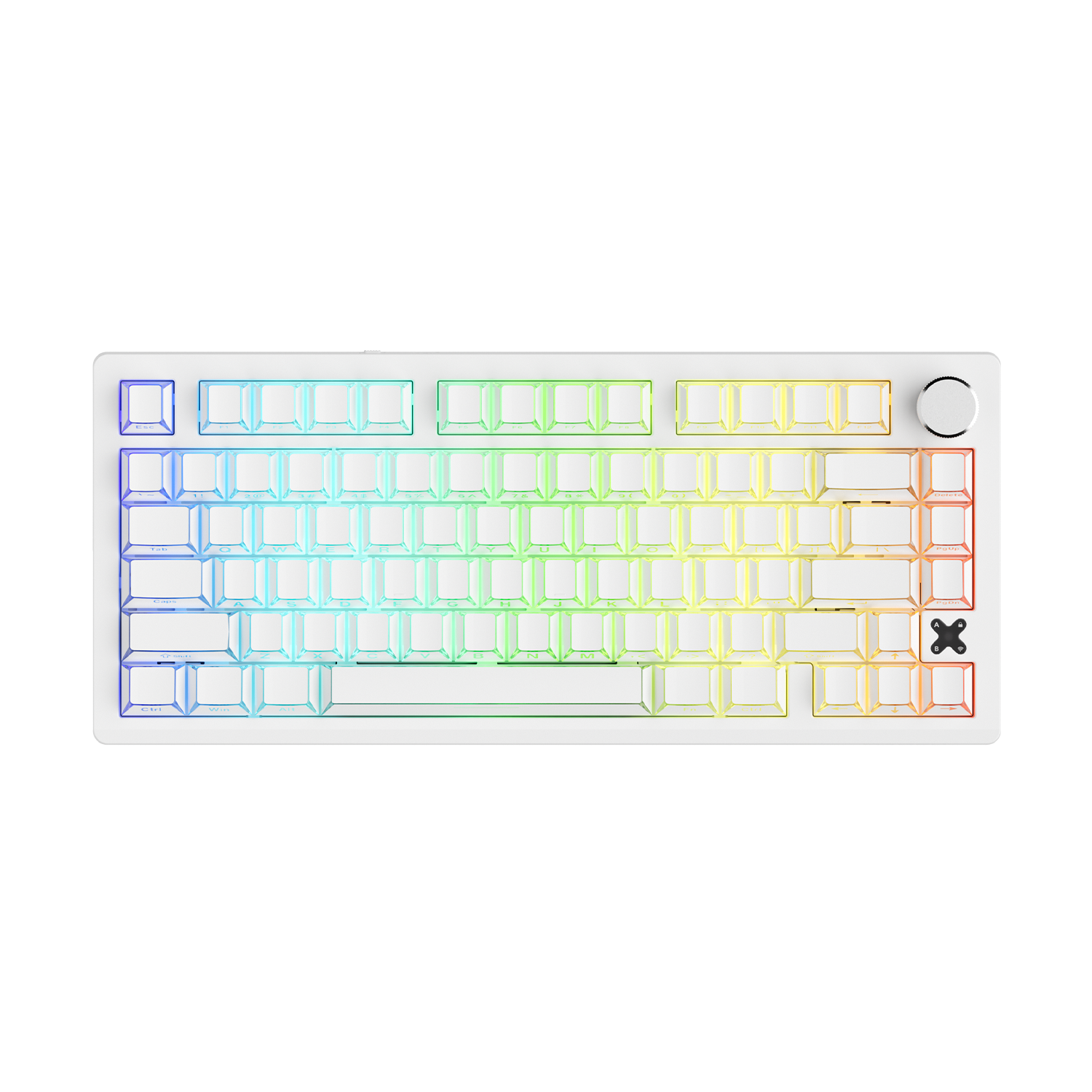 Weiße DAREU FLEX 75 Gaming-Tastatur mit RGB-Beleuchtung und Drehregler