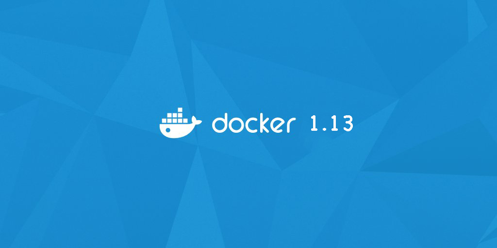 Docker-1.13-Schriftzug mit Docker-Logo auf blauem Hintergrund aus der offiziellen Release-Ankündigung - Bild: Docker