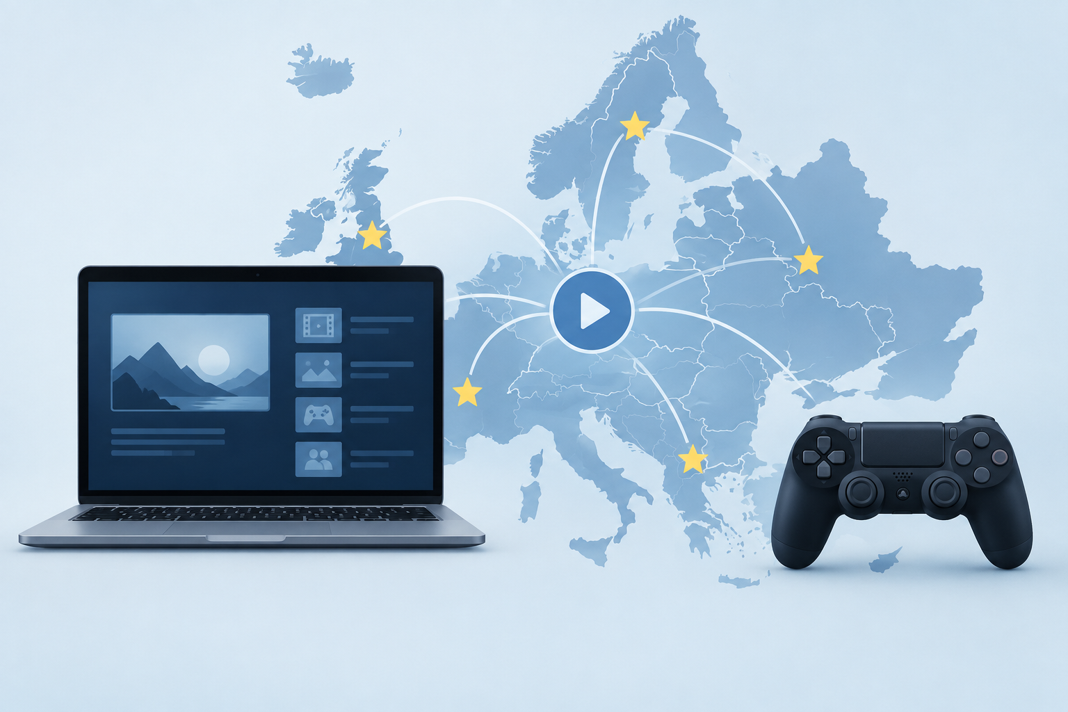 Neutrale Illustration zur grenzüberschreitenden Nutzung digitaler Spiele