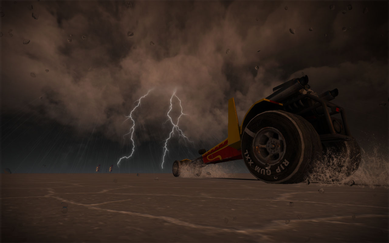 Buggy unter einem Gewitterhimmel in FUEL.