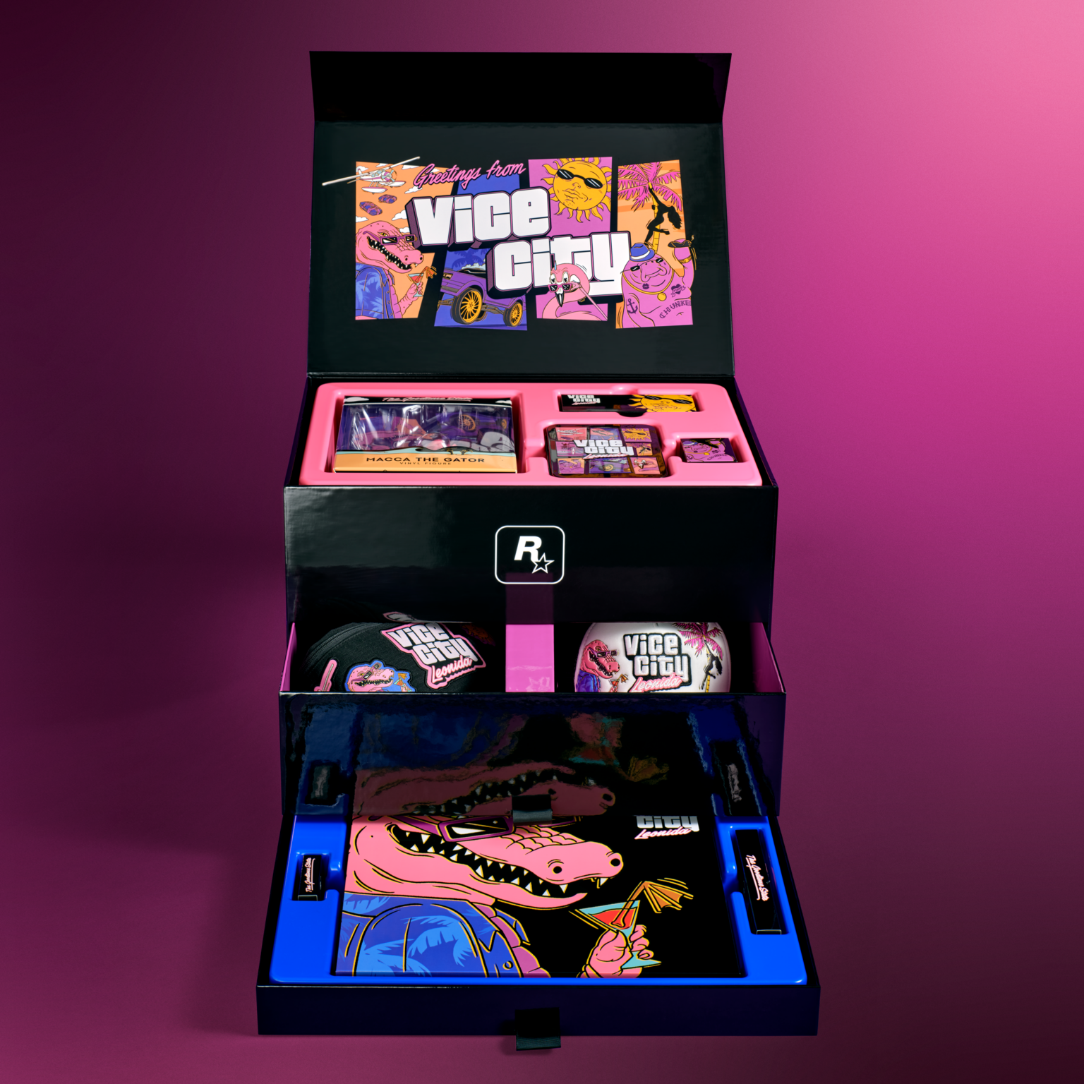Geöffnete Goodtime State Vice City Collection mit Sammlerstücken, ohne Spiel - Bild: Rockstar Games