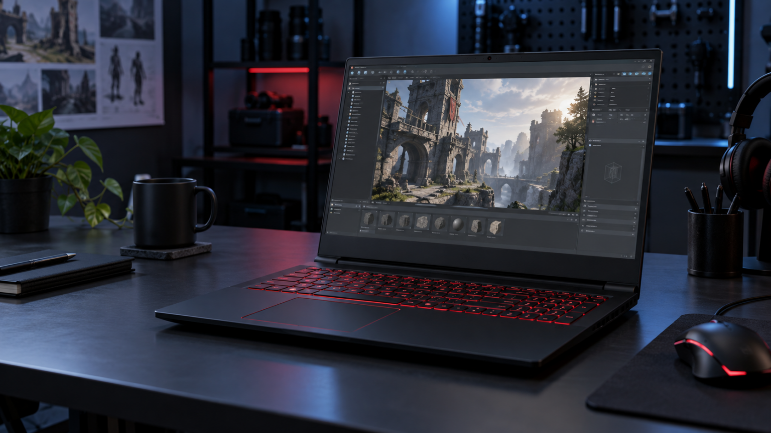 Neutrales Gaming-Notebook am Entwicklungsarbeitsplatz, symbolisches Motiv - Bild: XboxDev, neutral generiert