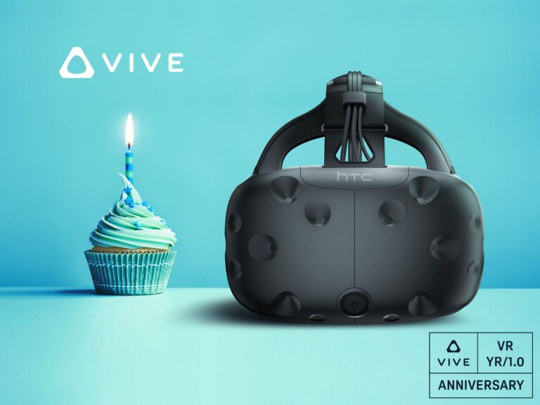 HTC Vive Headset neben einem Cupcake zum Vive-Jahrestag - Bild: HTC Vive