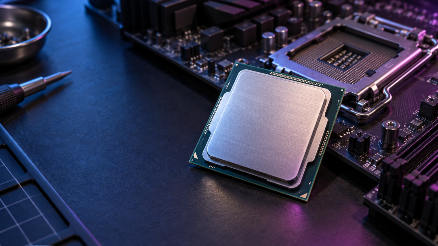 Neutraler Desktop-Prozessor auf einem Mainboard, symbolisches Motiv - Bild: XboxDev, neutral generiert