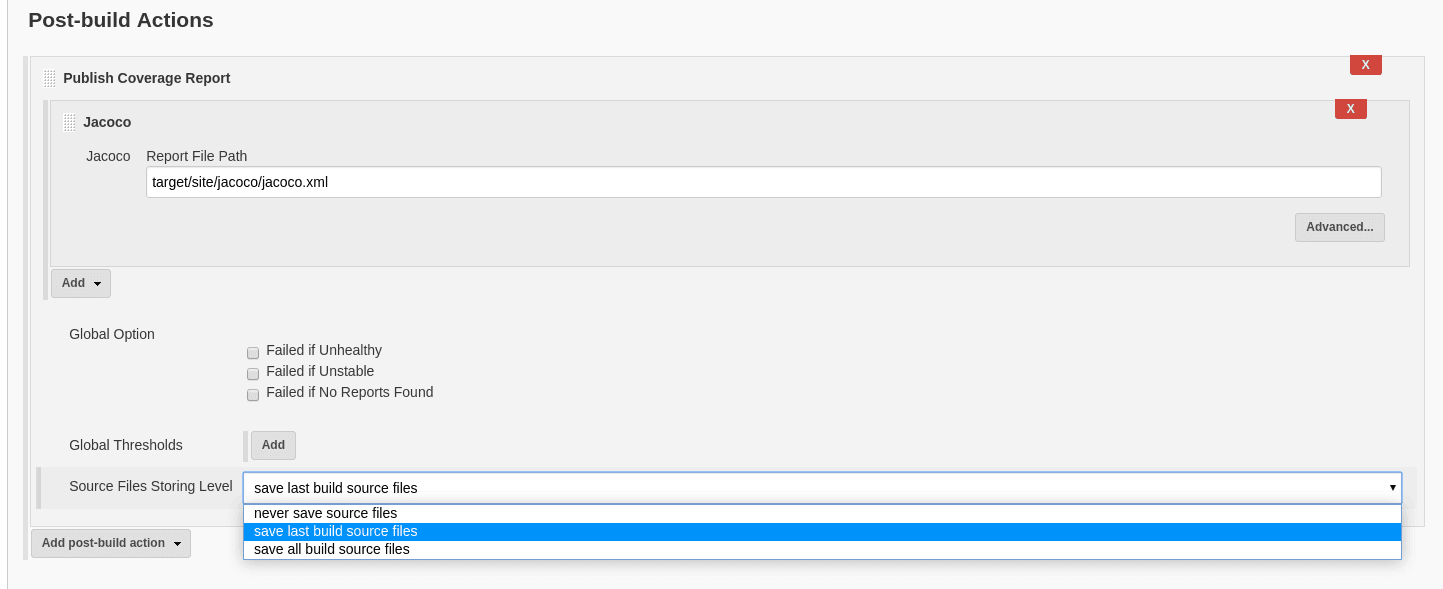 Jenkins Code Coverage API mit Konfiguration der Quellcode-Navigation - Bild: Jenkins