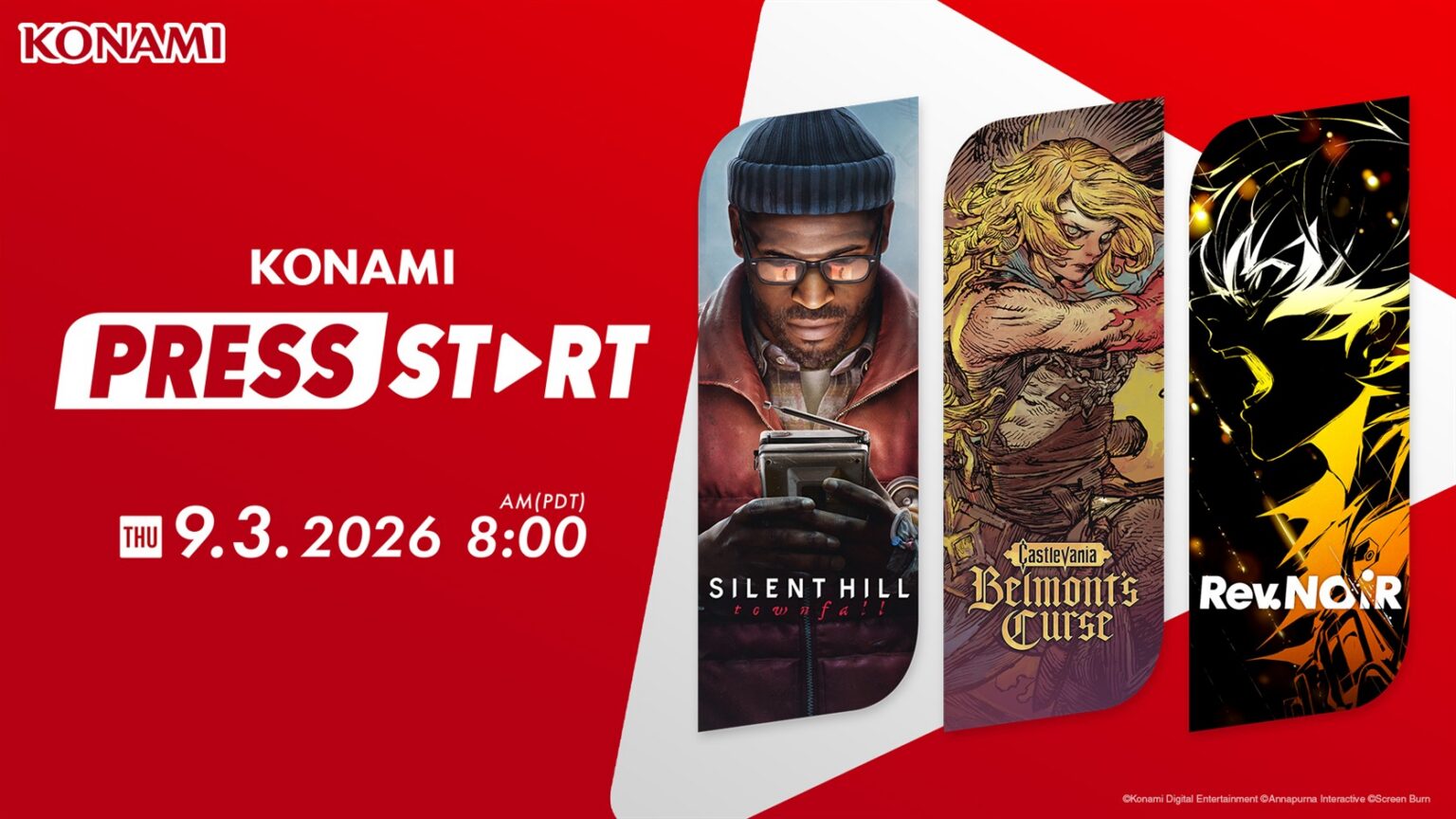 KONAMI PRESS START mit Silent Hill: Townfall, Castlevania: Belmont's Curse und Rev. NOiR