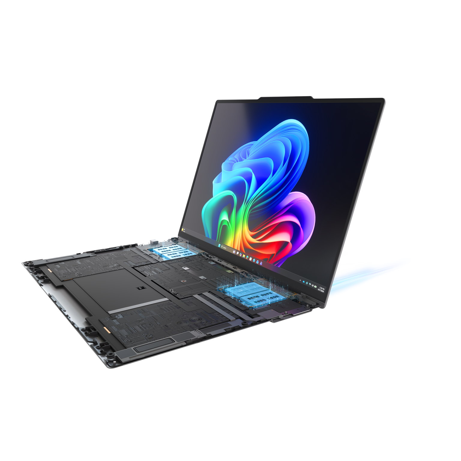 Lenovo-AeroBlade-Illustration mit geöffnetem Gehäuse und sichtbarer Kühltechnik