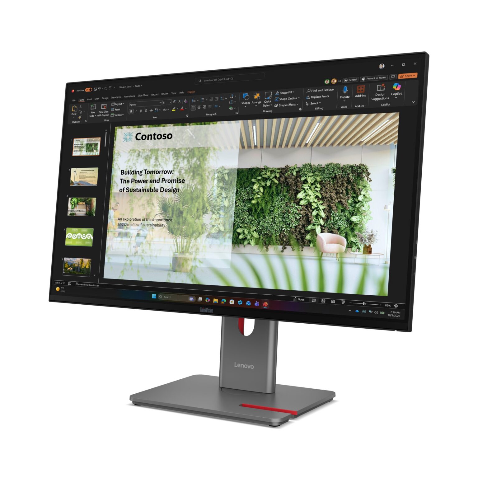 Lenovo ThinkVision P27UL-40 mit geöffneter Präsentation auf dem Display - Bild: Lenovo