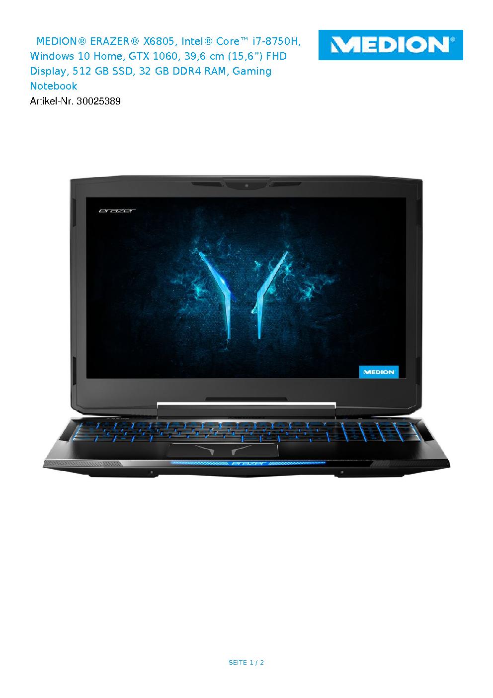 Medion Erazer X6805 Gaming-Notebook - Bild: Medion