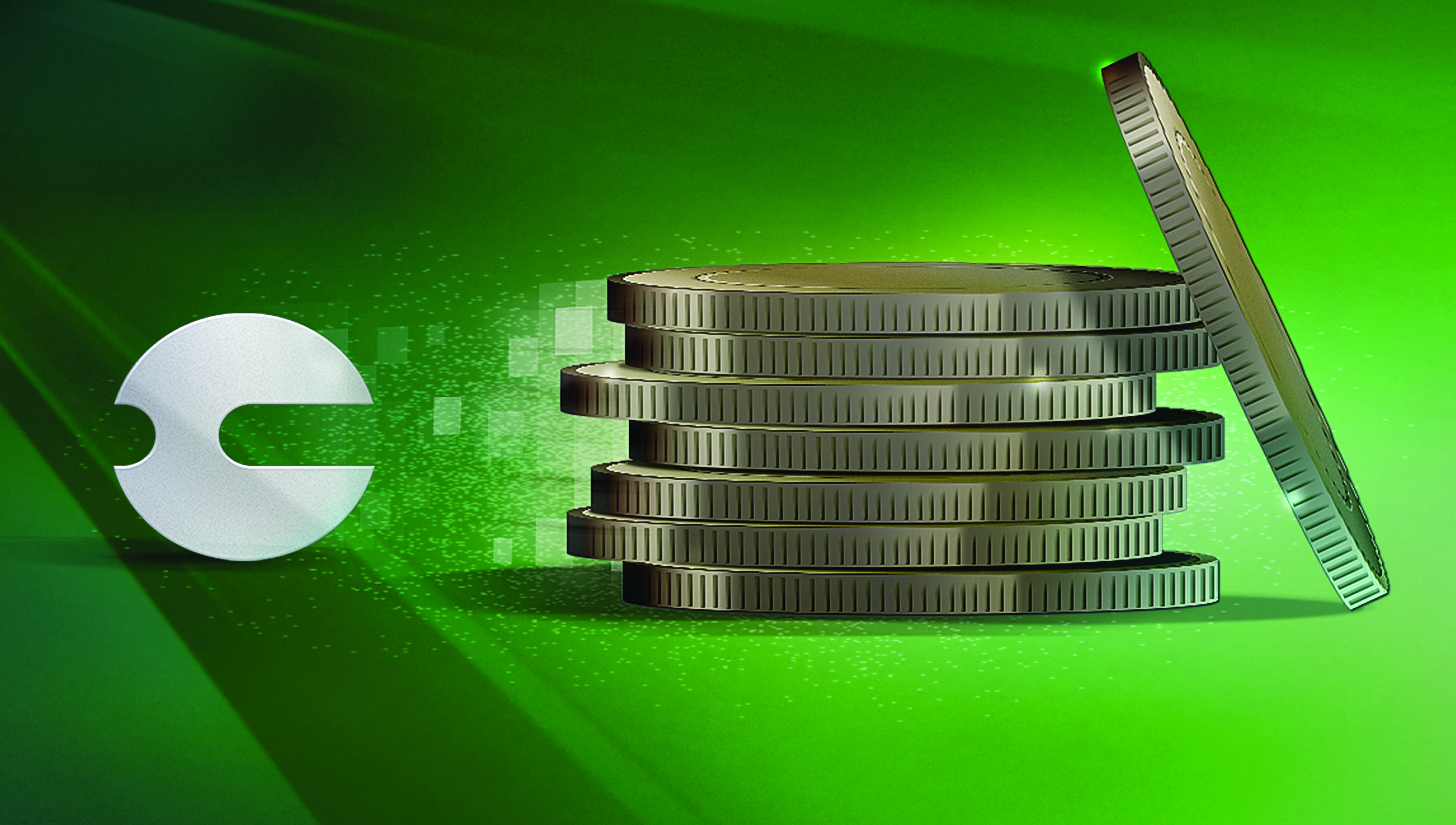 Microsoft-Points-Symbol neben einem Münzstapel auf grünem Hintergrund