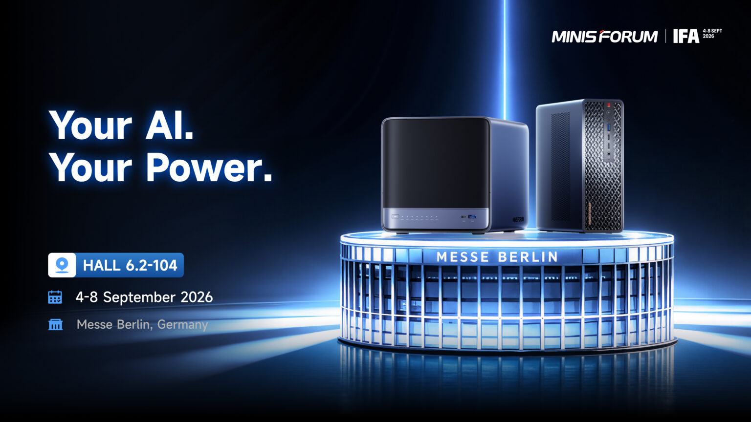 MINISFORUM N5 MAX-P495 und MS-S1 MAX-P495 auf einem IFA-2026-Keyvisual