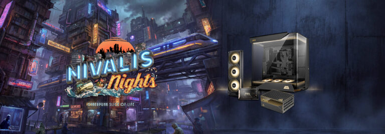 Nivalis-Nights-Aktionsmotiv mit MSI-Netzteil, Wasserkühlung und Gehäuse - Bild: MSI / ION LANDS / 505 Games