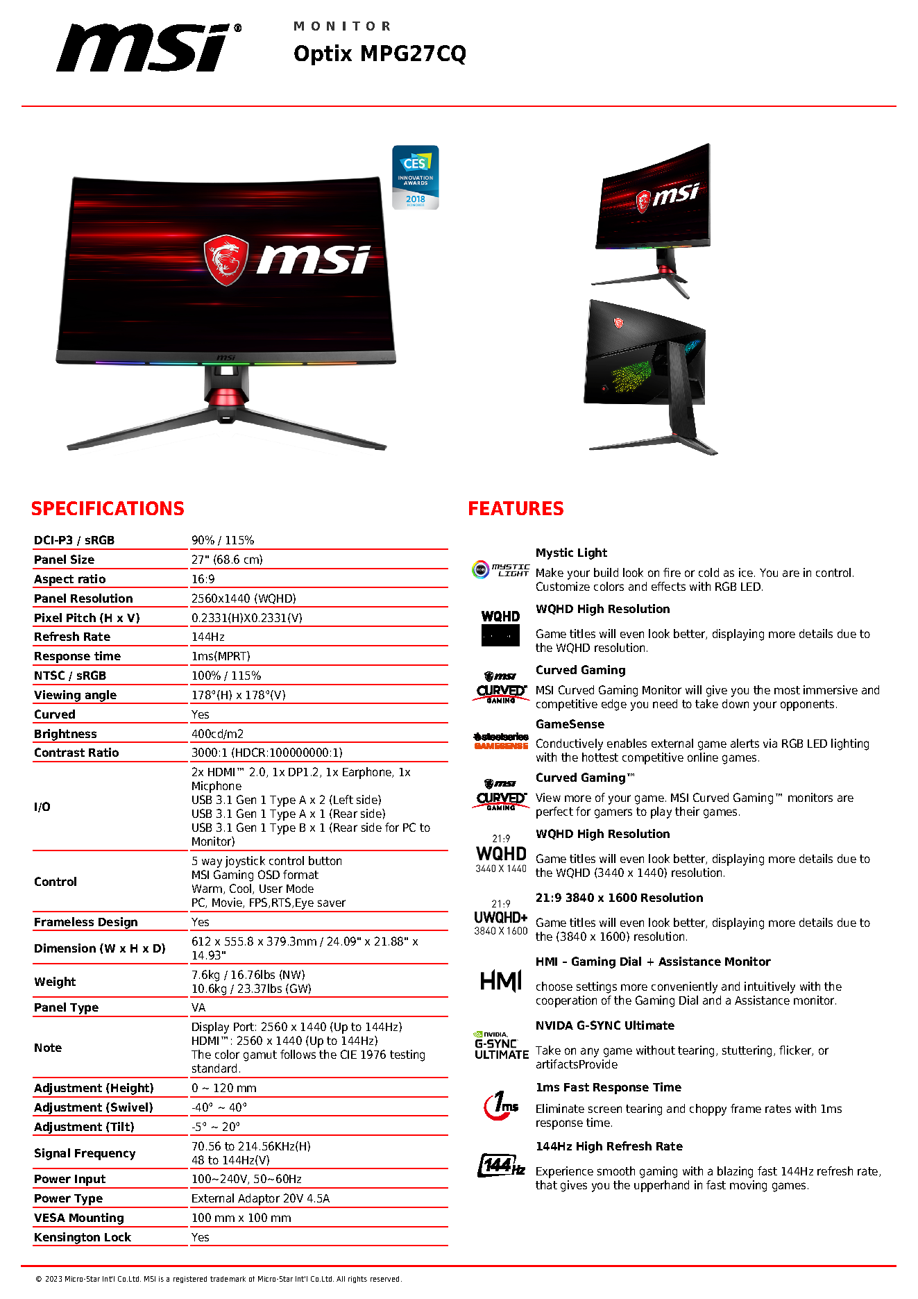 MSI Optix MPG27CQ mit 144 Hz und WQHD-Auflösung - Bild: MSI