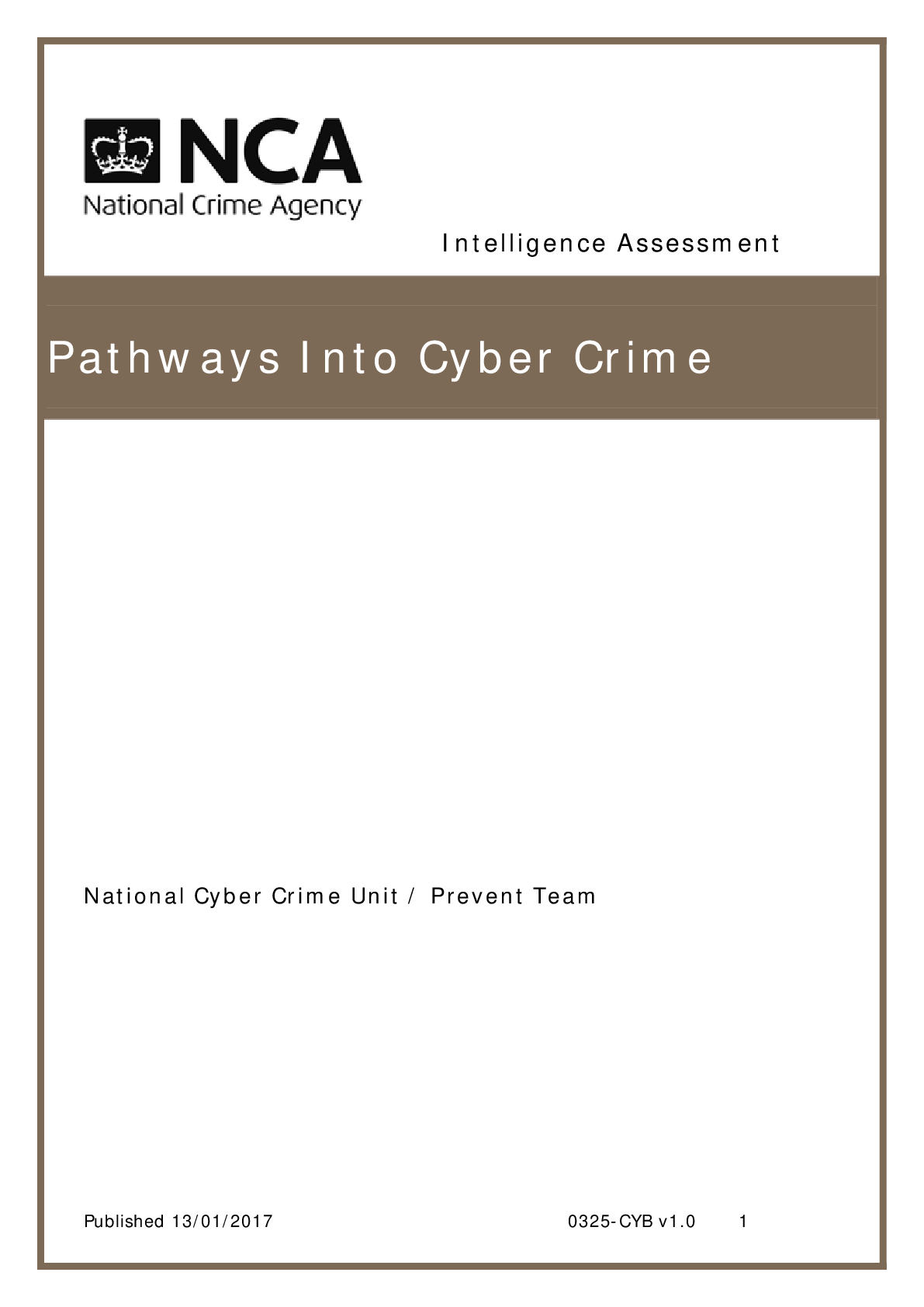 Titelblatt des NCA-Berichts Pathways Into Cyber Crime - Bild: National Crime Agency